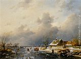 Charles Henri Joseph Leickert A Frozen Waterway with Skaters by a Cottage painting